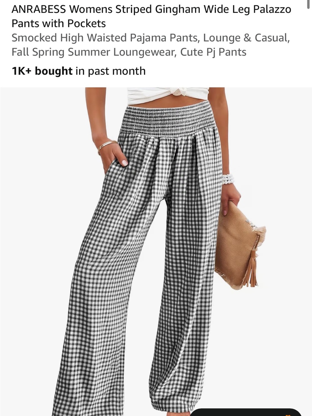 NEW WITH TAGS ANRABESS Black & White Gingham Wide Leg Palazzo Pants